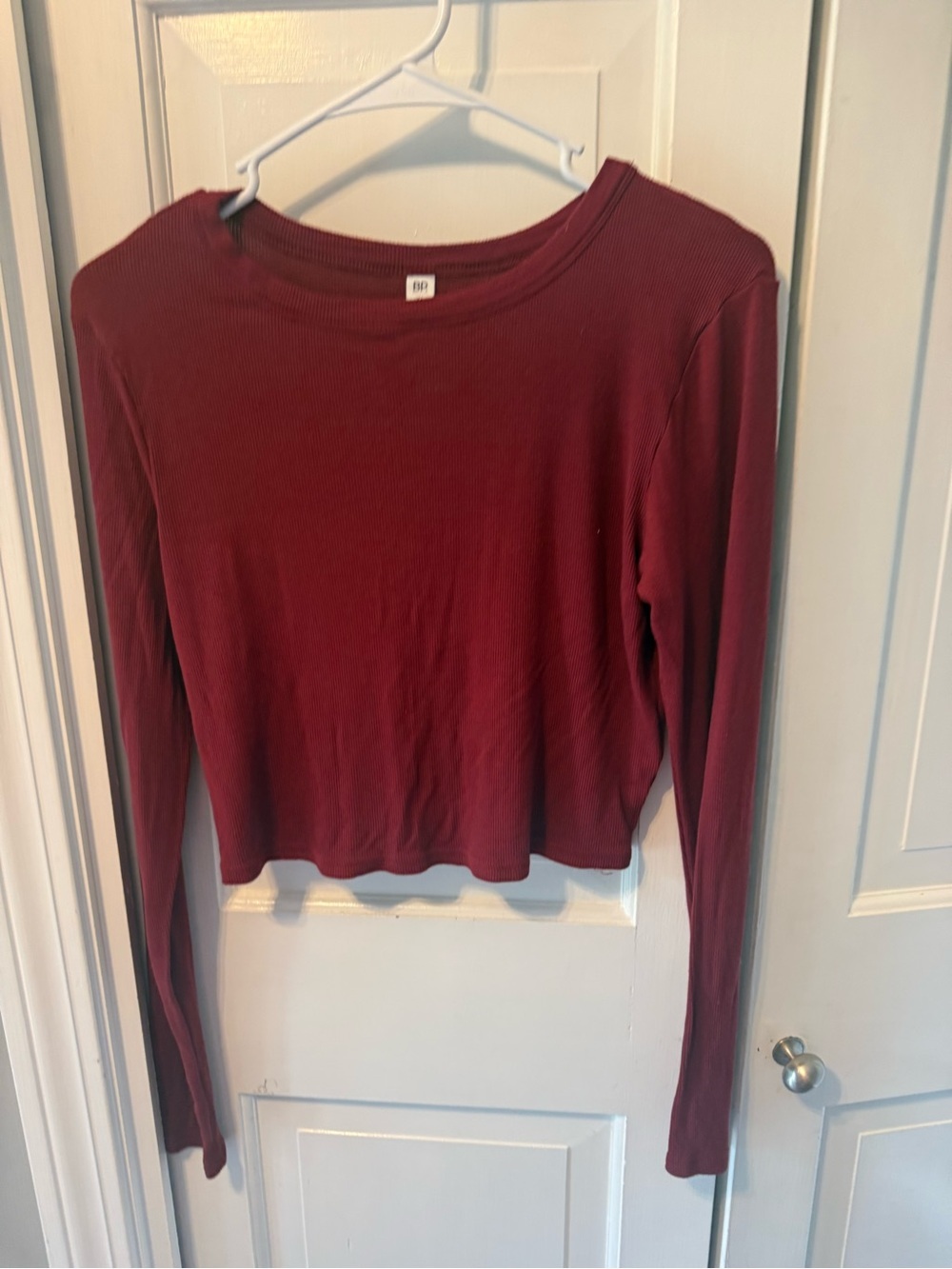 BP NWOT Ribbed Long Sleeve Crop Top - Burgundy